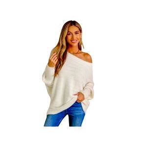 Ivory Off-Shoulder Puff Sleeve Sweater small NWT